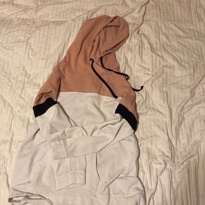 light pink, black, and white hoodie